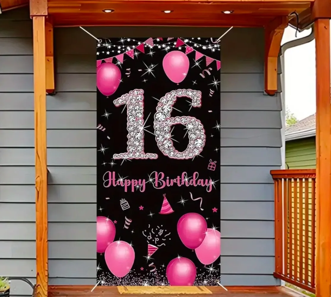 

16th Birthday Door Decoration Door Banner Birthday Decoration Background, Happy Birthday Party Balloon Door Banner Background