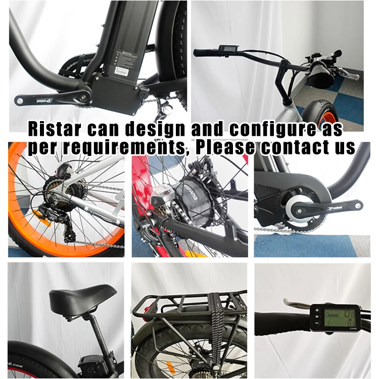 Ristar 2022 tandem beach cruiser bike 350 watt electric 26 inch 4.0 fat tire bicycle bike 48v 500w 15.6ah 20ah lithium battery