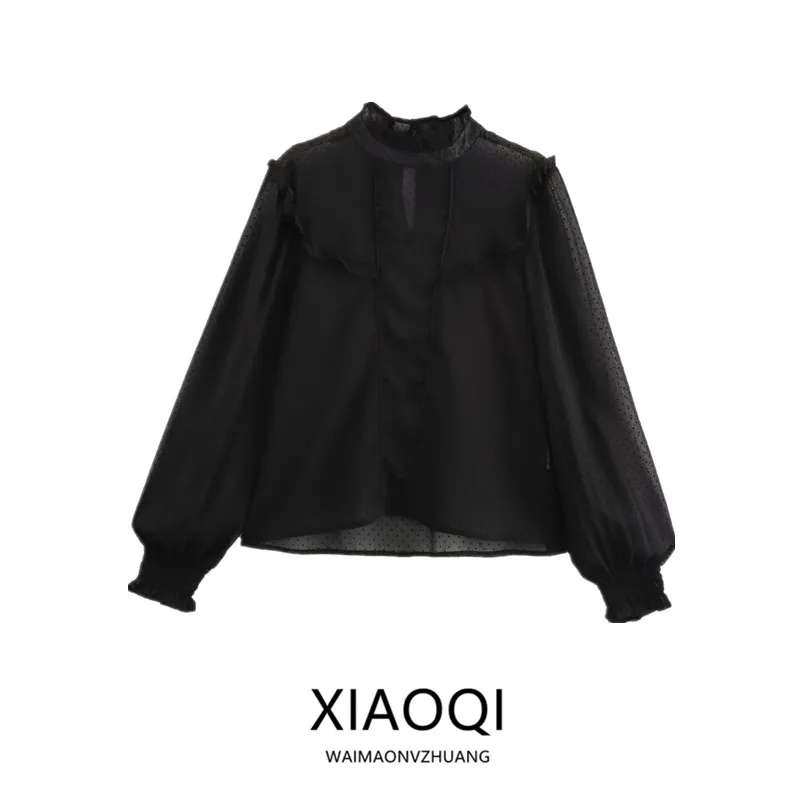 

Romantic Style Shirt Women's Fashion Design Sensation Thin Veil Versatile Long Sleeve Loose Fit Regular Length Premium Quality