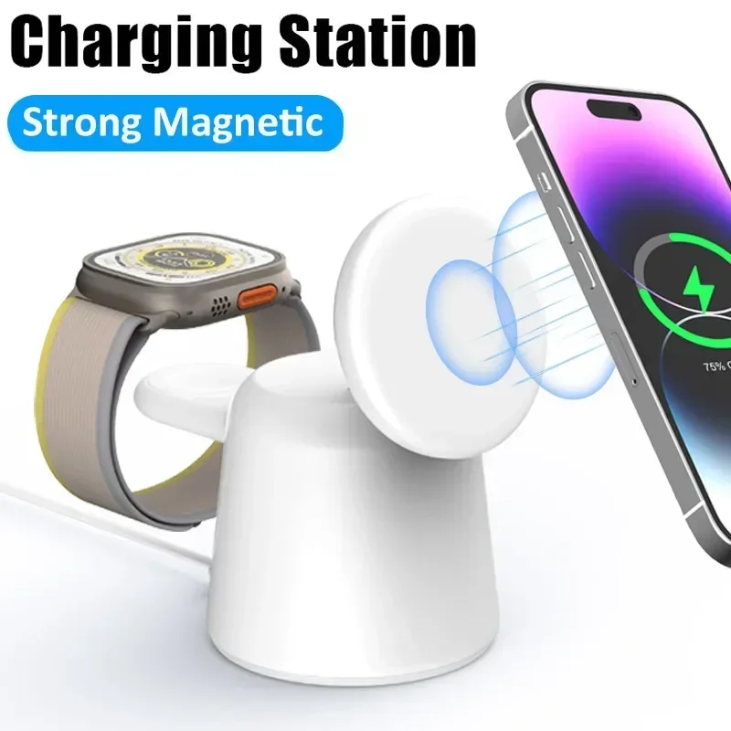 3 in 1 Magnetic Wireless Charger Stand For Magsafe iPhone 15 14 13 12 Pro Max Airpods Pro Apple Watch 9 8 Fast Charging Station