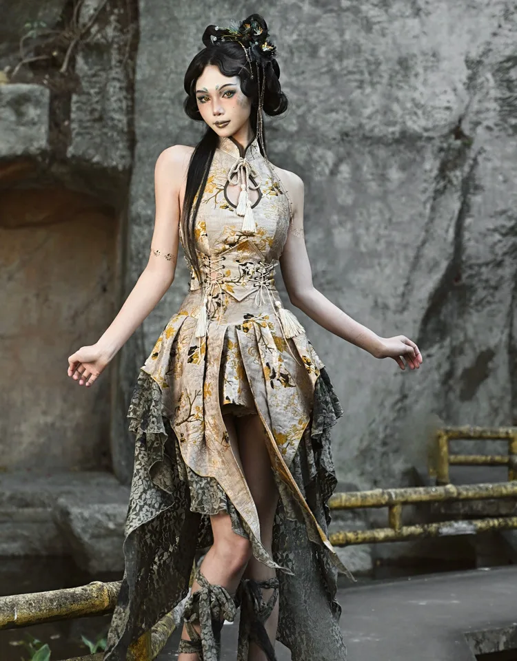 Temperament New Chinese Style Jacquard Lace Trailing Skirt Spring Autumn Fashion Girl Versatile Loose Irregular Street Skirts