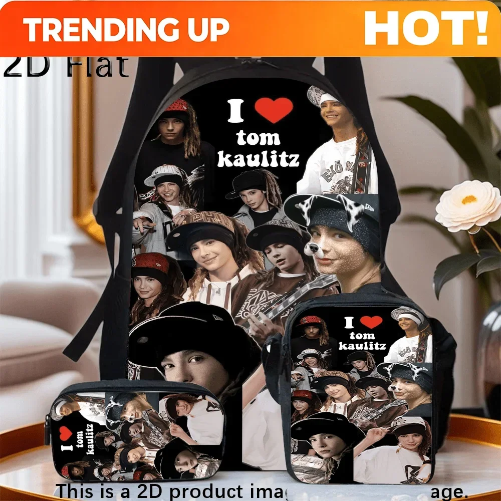 Custom Bag 3pcs German Band Tom Kauffman Inspired (Iconic Hairstyle & Glasses Print) Backpack Set - Lightweight Large Capacity L
