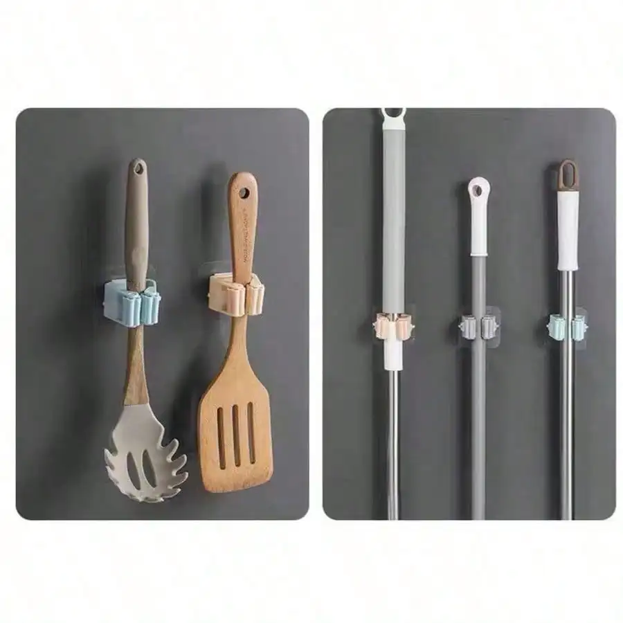 Multi Purpose Wall Mounted Broom Organizer Anti Slip Heavy Duty Mop Gripper Clips Weatherproof Cleaning Tool Hanger For Kitchen Garage Garden Bathroom Utility Room