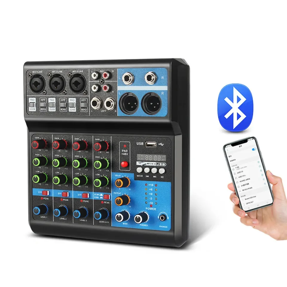 5 قناة الصوت خلاط الجدول الصوت المهنية المحمولة الرقمية وحدة التحكم تسجيل الكمبيوتر DJ تحكم المعالج USB بلوتوث