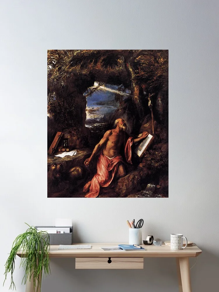 Titian - St Jerome, Art Print Canvas Poster, Living Room Decor, Home Wall Picture