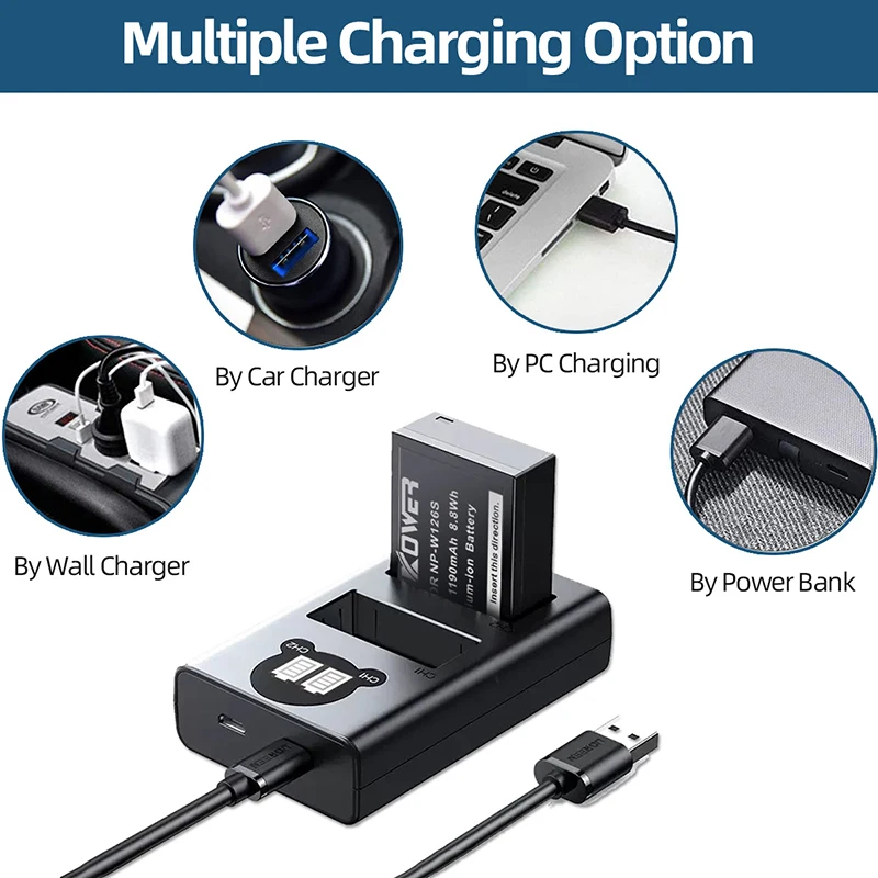 NP-W126S NP-W235 X-T100 X-S10/5 GFX100S/50S II X-A5 X-E4 المزدوج شاحن بطارية ل فوجي كاميرا X-Pro2 X100F X-T1 X-T10