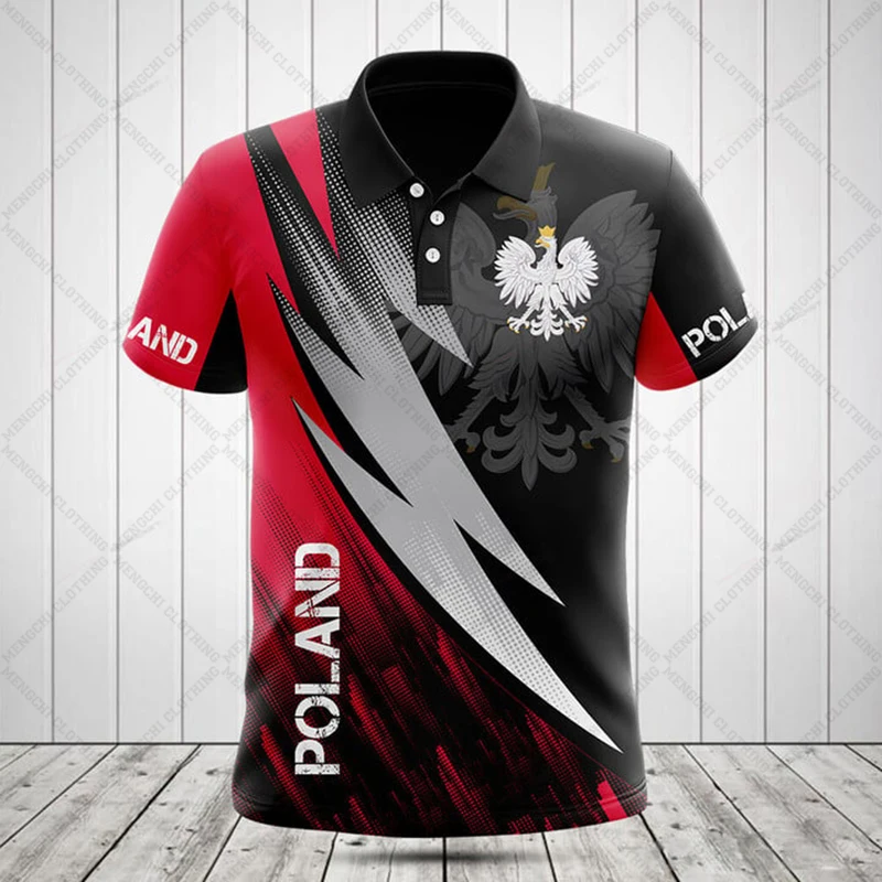 Customized Poland Fire Graphic Polo Shirts Summer Casual Streetwear Men's Fashion Loose Oversized Jersey Short Sleeve Sportswear