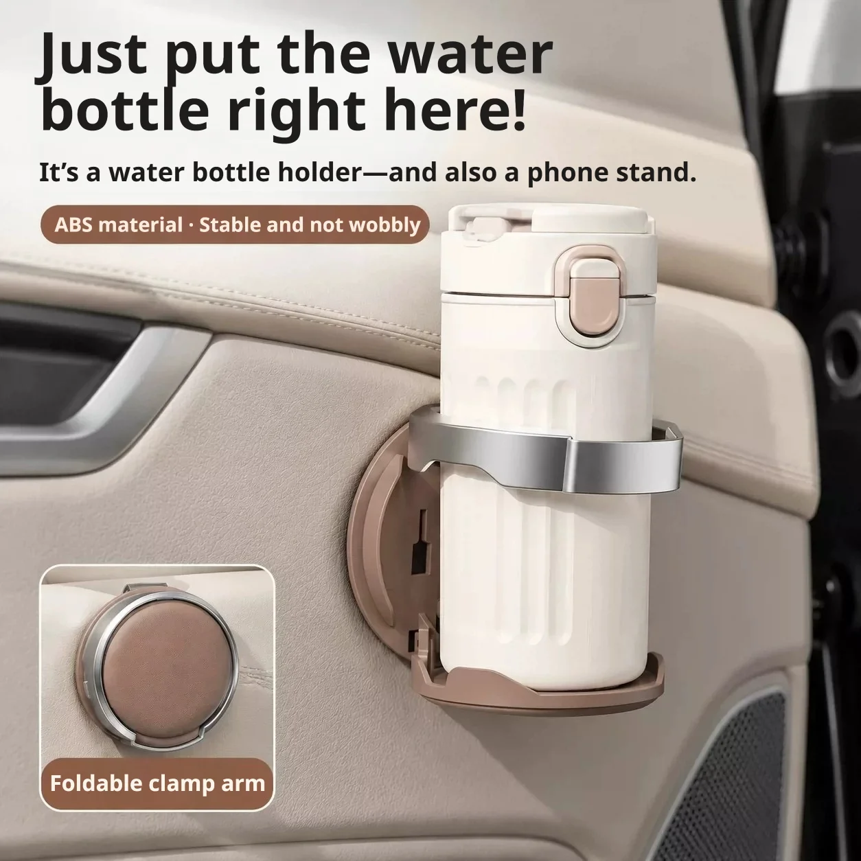 Car Door Foldable Cup Holder, Vehicle Drink Holder, No-Drill Installation, Foldable and Space-Saving In-Car Cup Tray Accessory