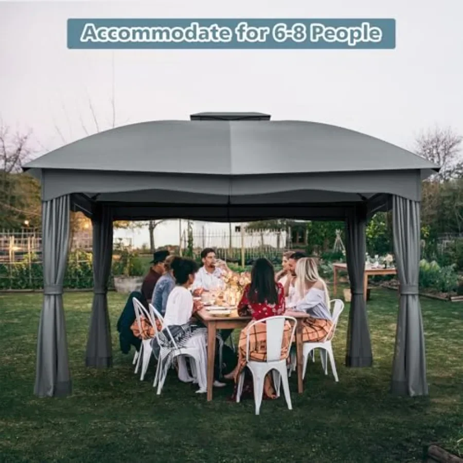 12x10 Ft Patio Gazebo Double Vented Gazebo with Zippered Privacy Curtains Mesh Sn Netting Outdoor Steel Gazebo for Deck Garden