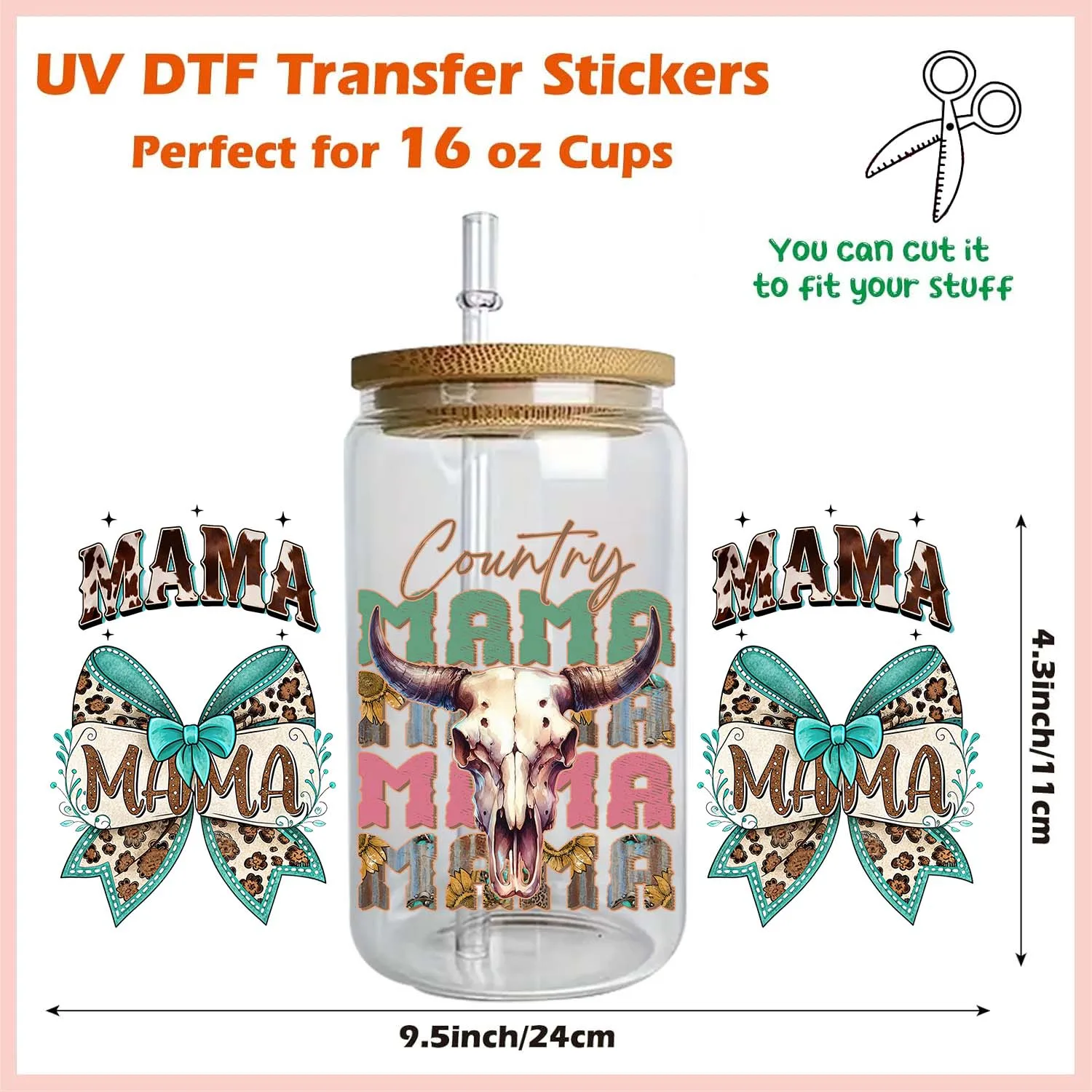 Vintage Retro Style Western MAMA Theme UV DTF Waterproof DIY Decals 3D transfers uvdtf tumbler stickers 16oz uv dtf cup wraps