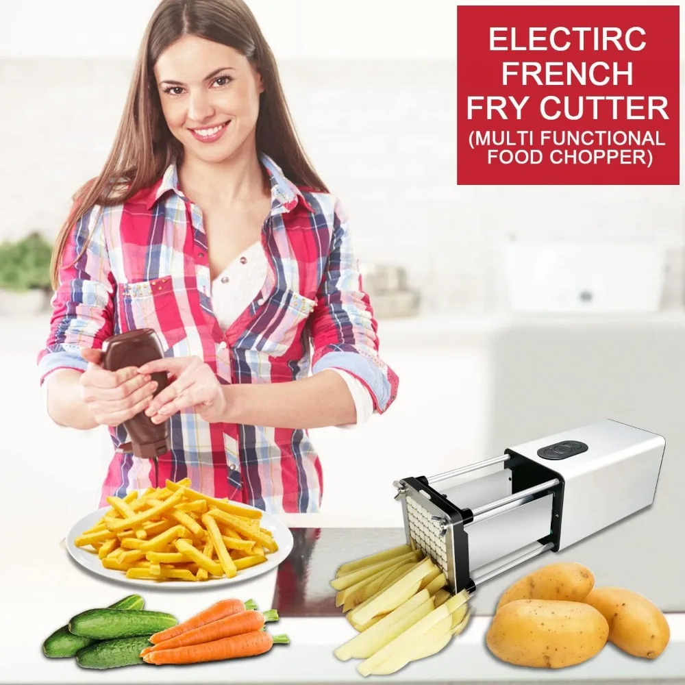 Fstcrt Electric French Fry Cutter, French fry cutter stainless steel with 1/2 & 3/8 Inch blade, vegetable cutter