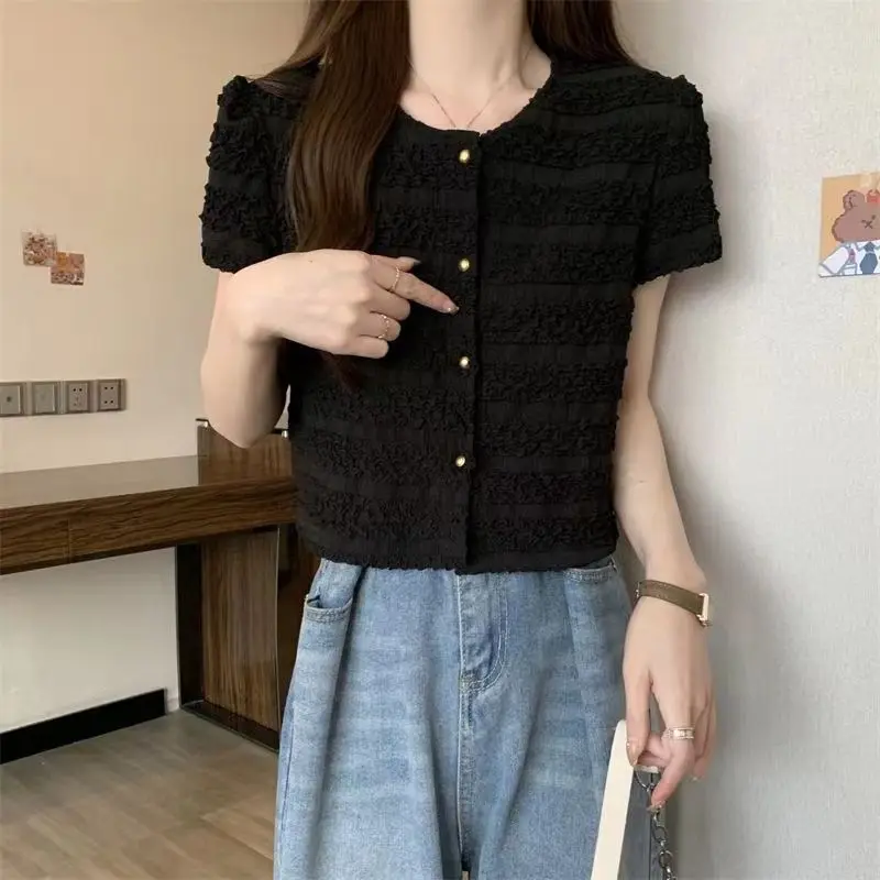 Short-sleeve Shirts Women Sweet Folds Fashion Summer Solid All-match Female Temperament Korean Style Tender Casual Aesthetic Ins