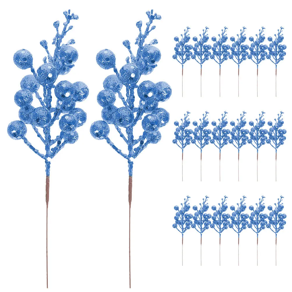 

20pcs Glitter Artificial Berry Stems Christmas Decorations Holiday Party Home Mall Cafe Xmas Tree Ornament Decor