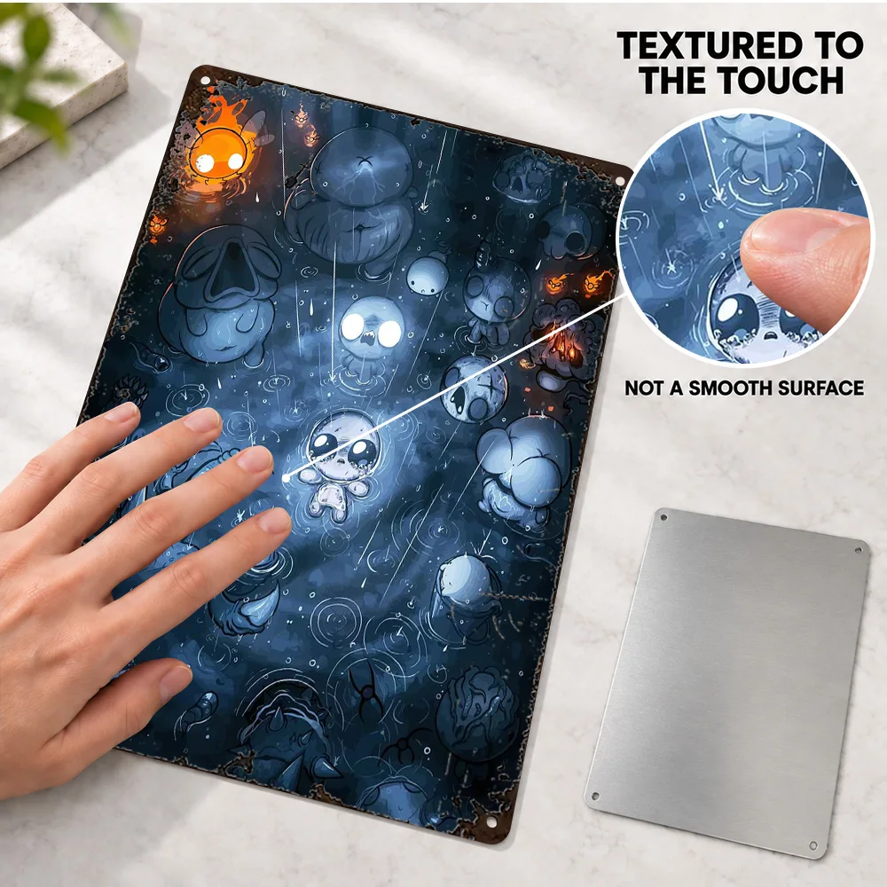 The Binding Of Isaac In Rain Aluminum Poster Personalized Metal Sign Cinematic Digital Illustration Wall Art For Gaming Room