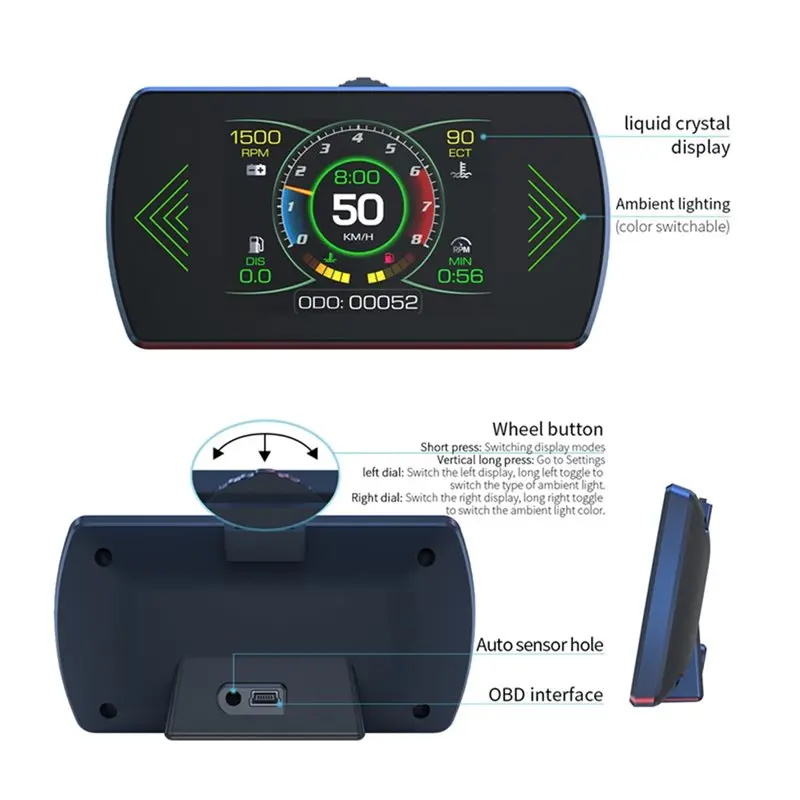 P12S OBD2 Dual System Smart Digital HUD Display For Car For Speed& Fuel Monitoring Meter