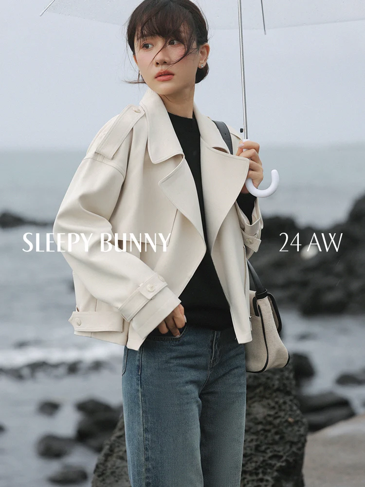 Trench-Coat court élégant pour femmes, automne, Vintage, revers, vêtements d'extérieur amples, épaules tombantes, veste Chic pour bureau, Look décontracté à la mode