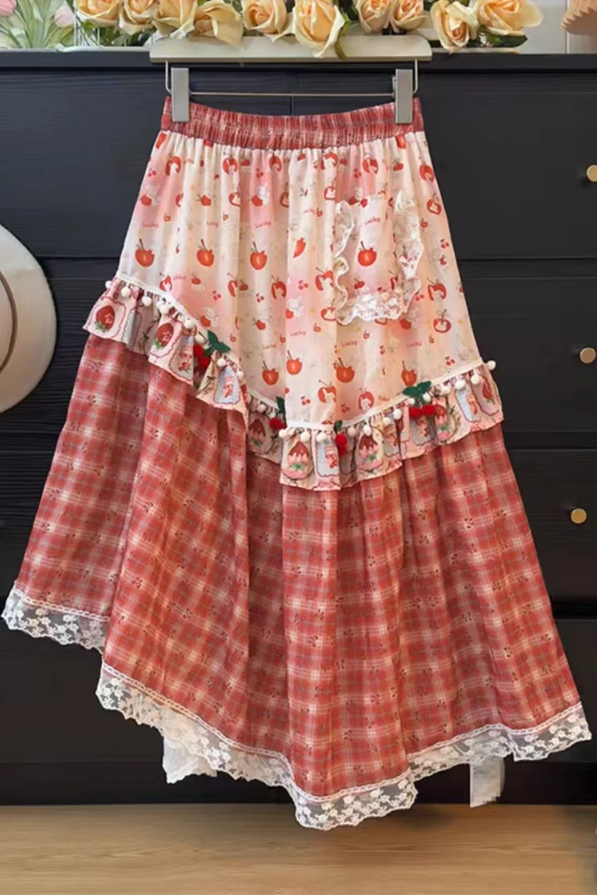 New In 2026 Irregular Summer Autumn Patchwork Long Skirt For Women's 2026 Fashion Mid Length Sweet Skirts Woman Clothes