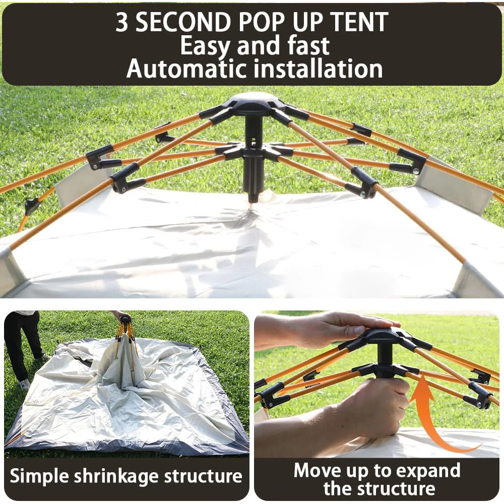 Namiot kempingowy dla 2-3 osób, namiot outdoorowy, automatyczne namioty kempingowe Wodoodporny rodzinny namiot kempingowy, łatwy w konfiguracji