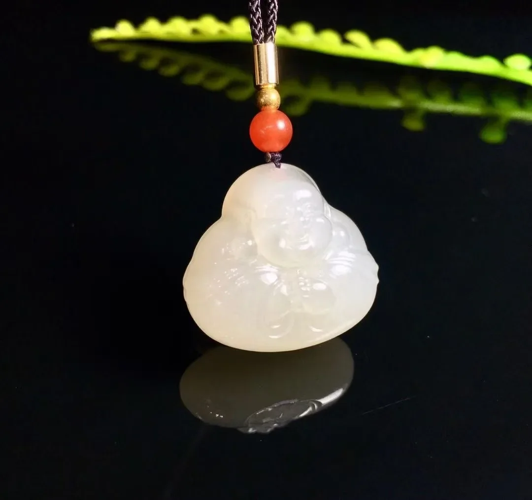 Natural 100% real cyan hetian jade pendant necklace hand-carved the Buddha necklaces pendants man woman jade jewelry Bless peace