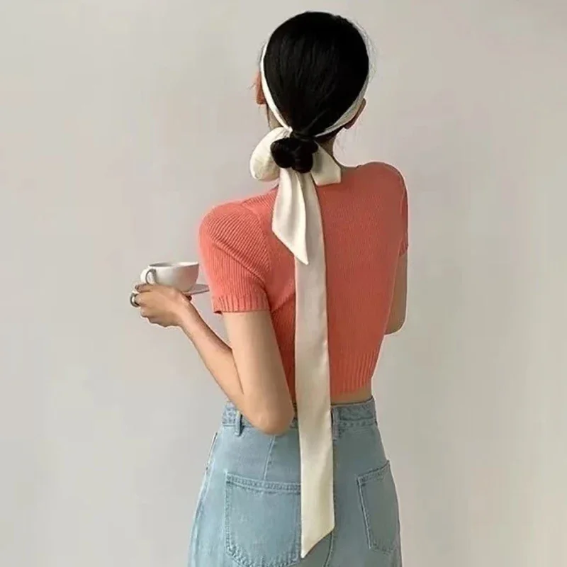 DIY Ribbon Headbands Satin Silk Narrow Scarf Neckerchief Solid Neck Scarve Long Silk Thin Scarf Head Neck Hair Band Bag 5x200cm