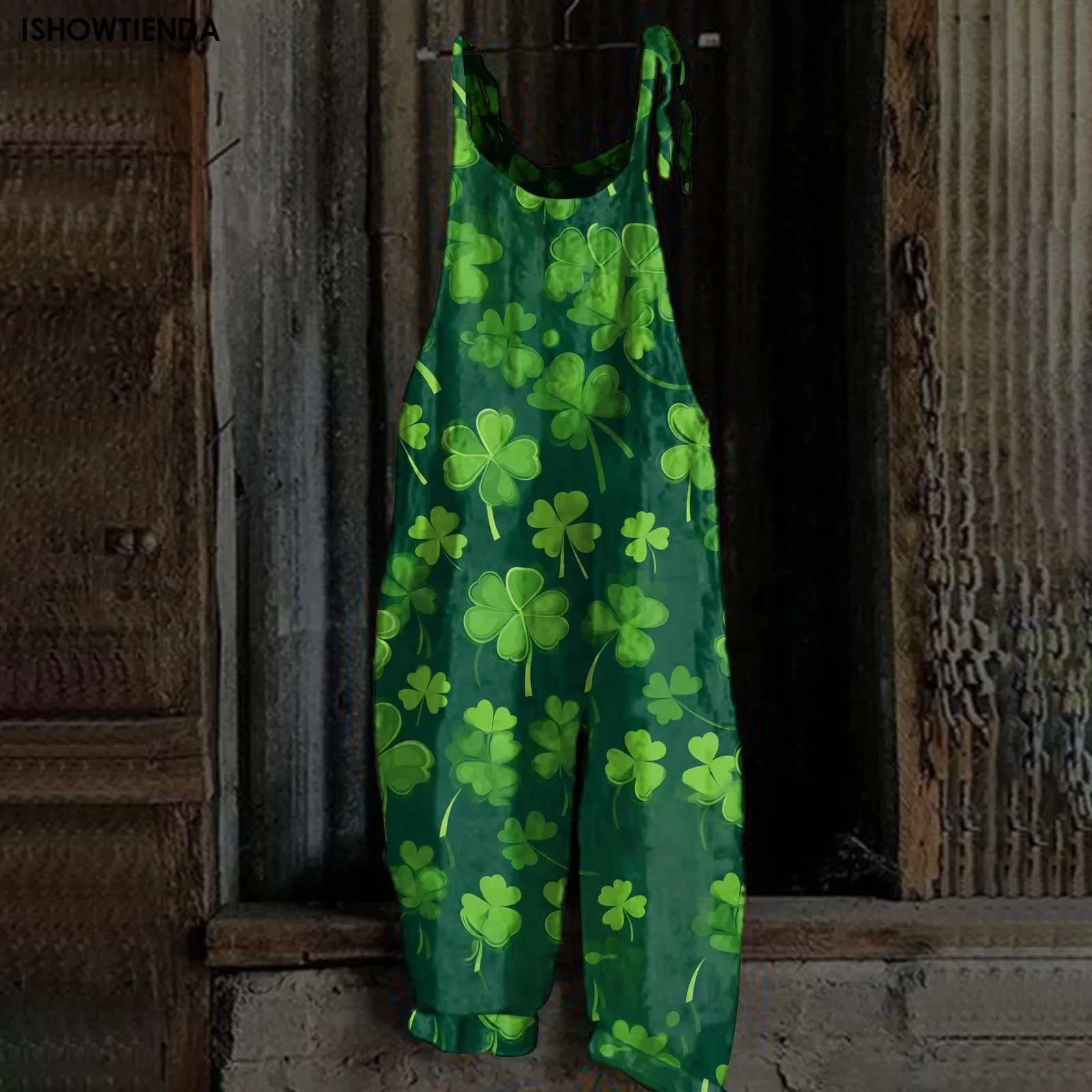 St. Patrick's Day Clothing Women's St. Patrick's Day Printing Green Pattern Long Strap Jumpsuit Women's Cute Jumpsuit Macacão