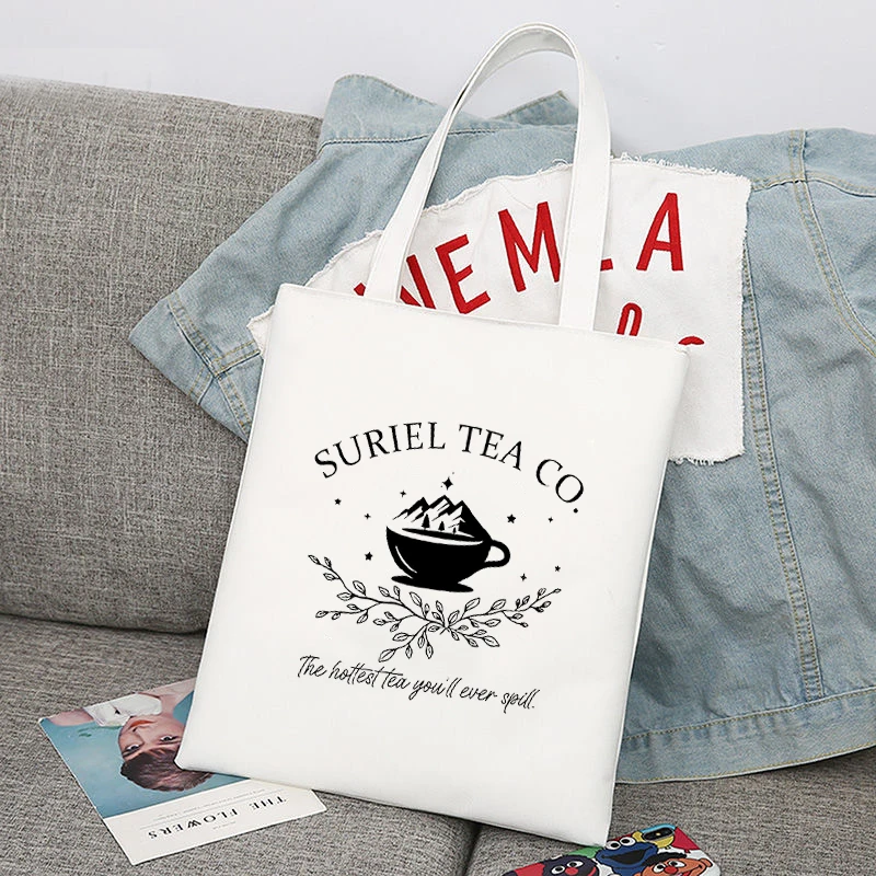 Suriel Tea Co Tote Bag Acotar Velaris borsa a tracolla in tela donna School Book Lovers borsa a tracolla riutilizzabile Juje Black Bags