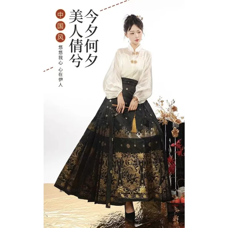 Traditional Chinese Hanfu Shirt Horse Face Skirt Woven Gold Horse Face Skirt Jacquard Fabric Dress Women's Clothing view 6
