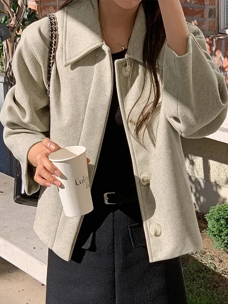 

Корейское зимнее новое шерстяное пальто в клетку, женское шерстяное пальто небольшого размера с отложным воротником, дизайн на одной пуговице или шерстяное J...