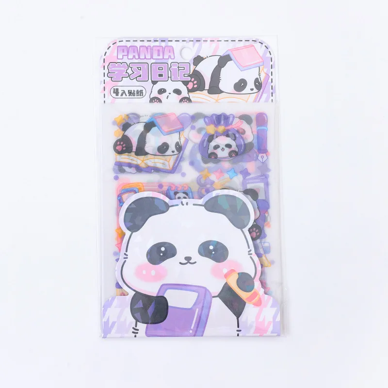 4pcs/lot Panda PET Waterproof Frosted Sticker Cute Pet Panda Handbook Diy Decorative Sticker Pack Material Sticker Kids Gifts