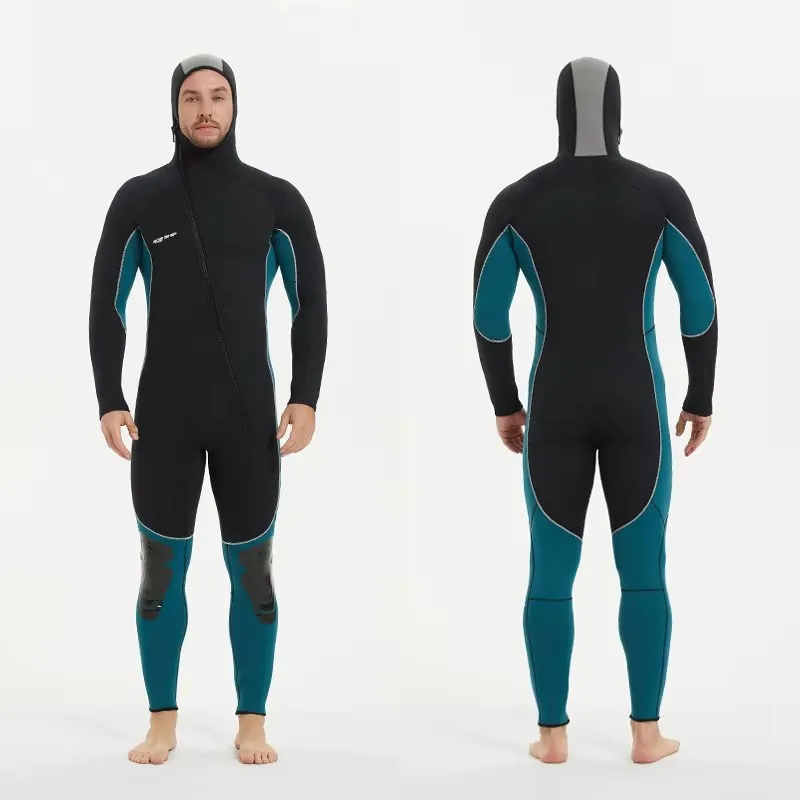 

STLF 5MM One-Piece Hooded Wetsuit with Front Logo Cold-Proof Warm Zipper for Surfing Deep Diving & Swimming Freediving