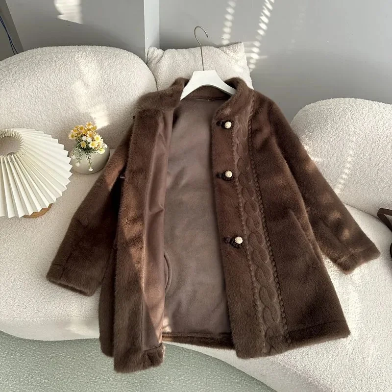 

Internet Famous fur Coat Mom's 2025 Winter New Coat Thickened Medium Long Imitation Mink fur fur One-piece fur Coat Women Jacket