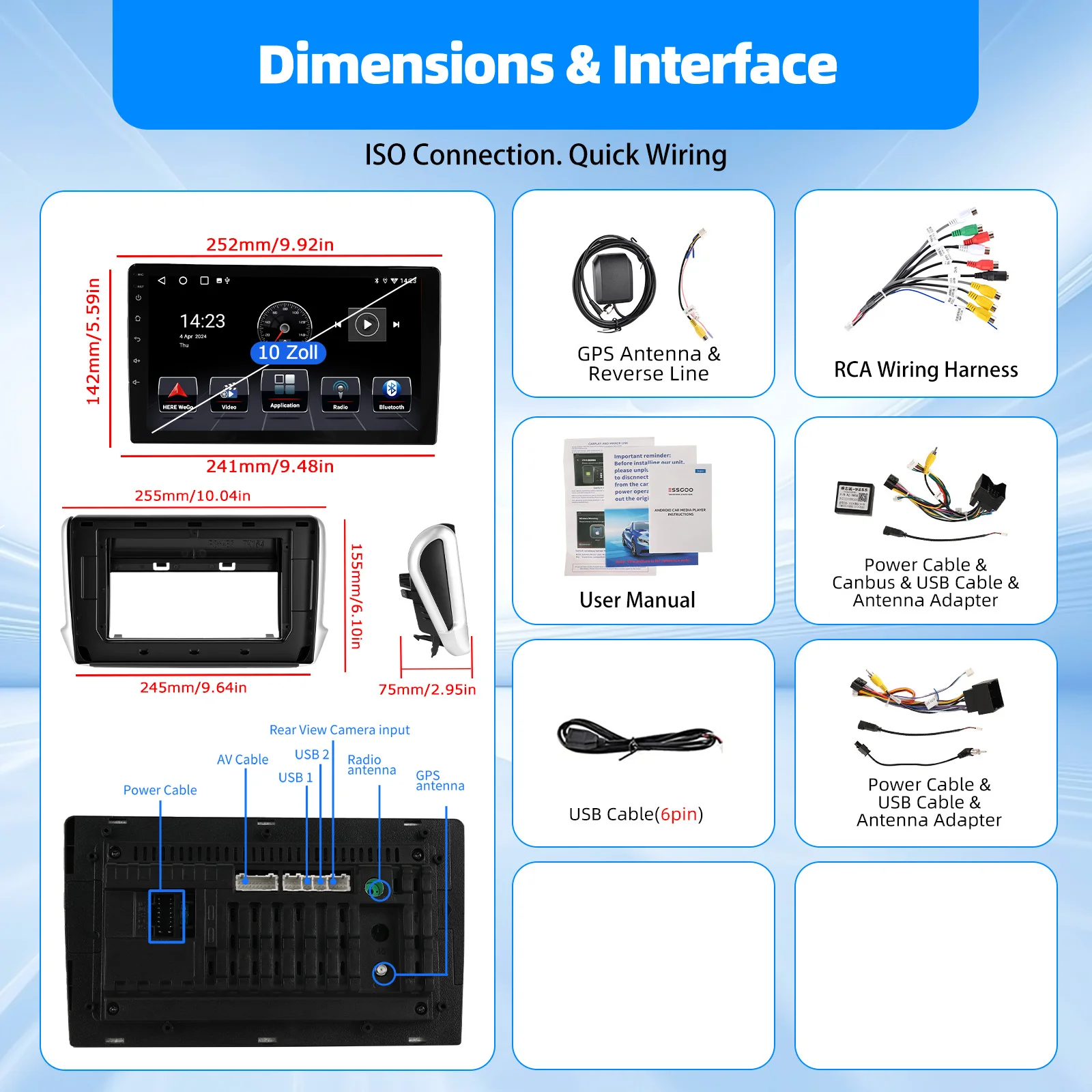 ESSGOO Android 15 Auto Radio für Peugeot 208 (2008, 2012-2018), Intelligente Auto-Systeme, Apple CarPlay, GPS, Multimedia-Touchscreen – Detail 3