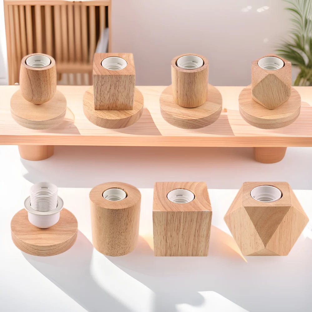 Retro Wood Table Lamp E27 Socket Vintage Desk Lamp Base Holder EU Plug Bedside Lamp Decoration Wooden Base Table Light 220V 110V