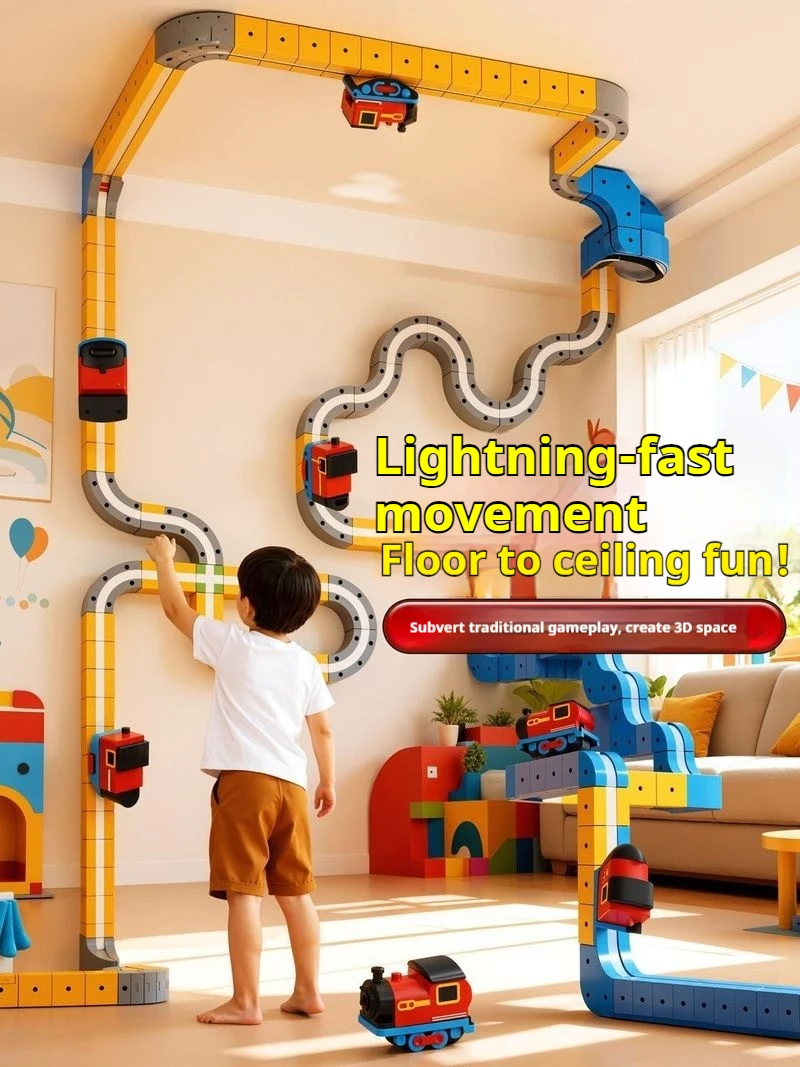 المكعب السحري للأطفال - لغز مدار شفط مغناطيسي كهربائي عالي السرعة DIY لعبة تجميع مغناطيسية لهدايا الأولاد والبنات