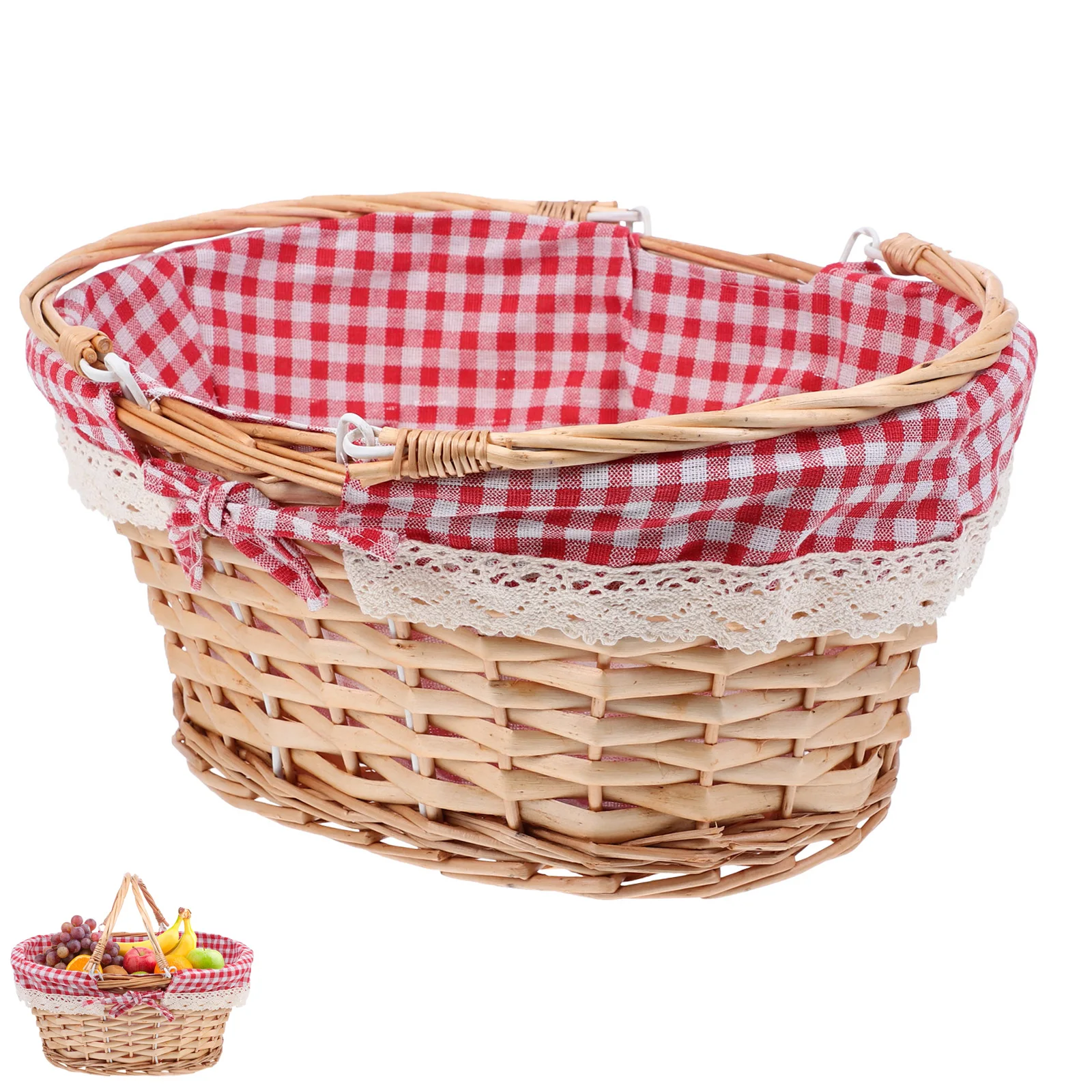 

Woven Picnic Basket Natural Color Durable Multi-Function Storage Basket for Fruits Vegetables Flowers Home Decoration Outdoor