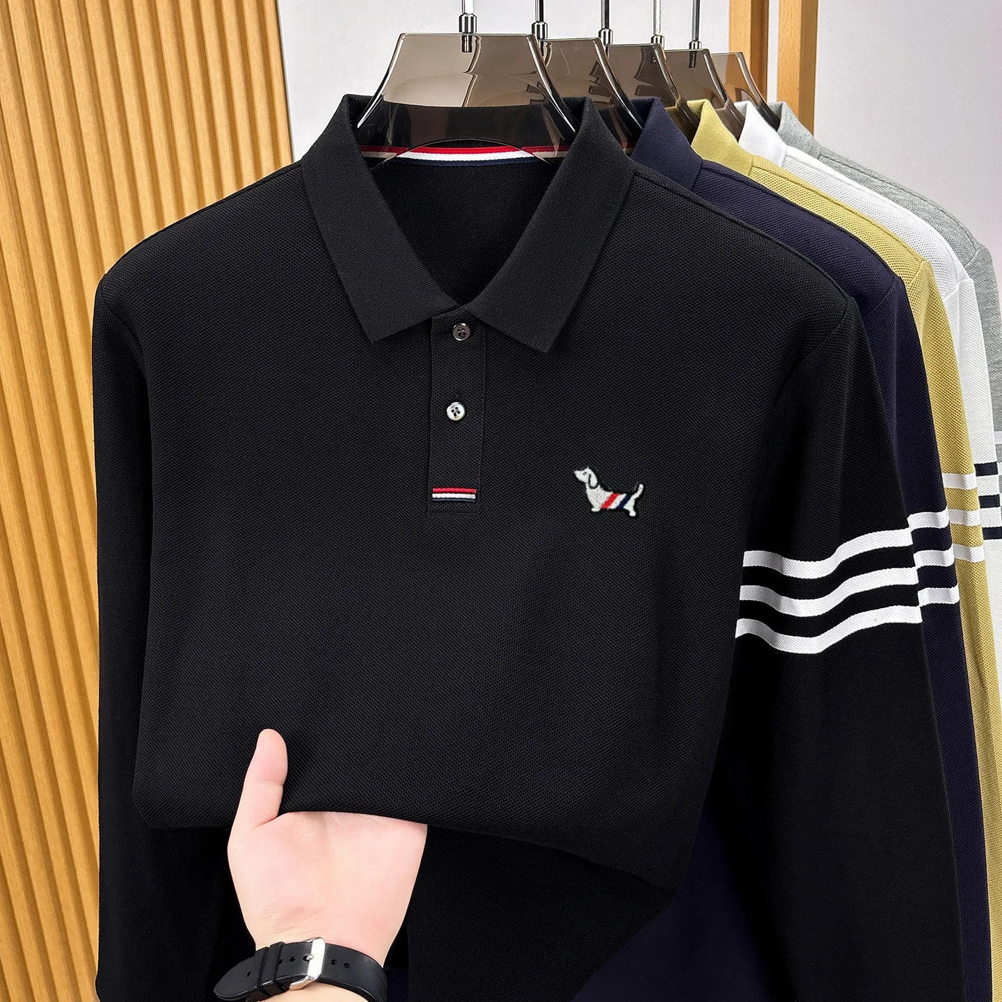 Hochwertige 100% Baumwolle Langärmel Polo Shirt Mode Marke Männer neue Cartoon Welpen Stickerei Komfort Herbst Casual Streifen T-Shirt – Detail 18