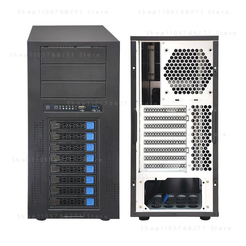 A49 Tower Server Chassis, 8-bay Hot-swappable AI Workstation, Dual-socket ATX/CRPS Power Supply, Water Cooling