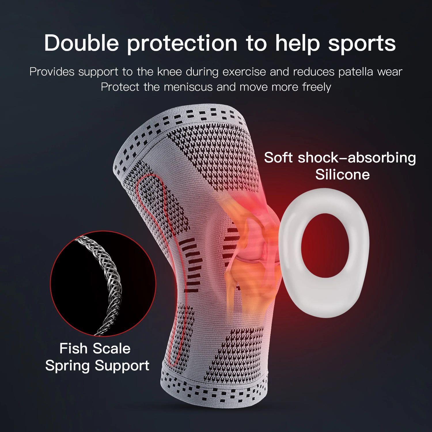 High Elasticity Sports Knee Pads Silicone Shock Absorption Sports Protection Elastic Fabric Breathable and Heat Dissipation