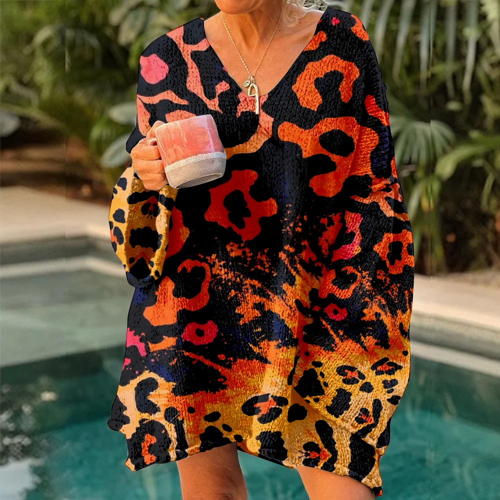 

Autumn Winter Knitted sweaters leopard Women's Oversized Sweaters 2025 Lightweight Pullover Trendy Soft Y2k jumpers for girls