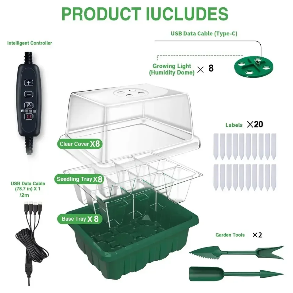 Seed Starter Tray With Full Spectrum LED Grow Light Greenhouse Growing Trays Nursery Seedling Germination For Indoor Planting