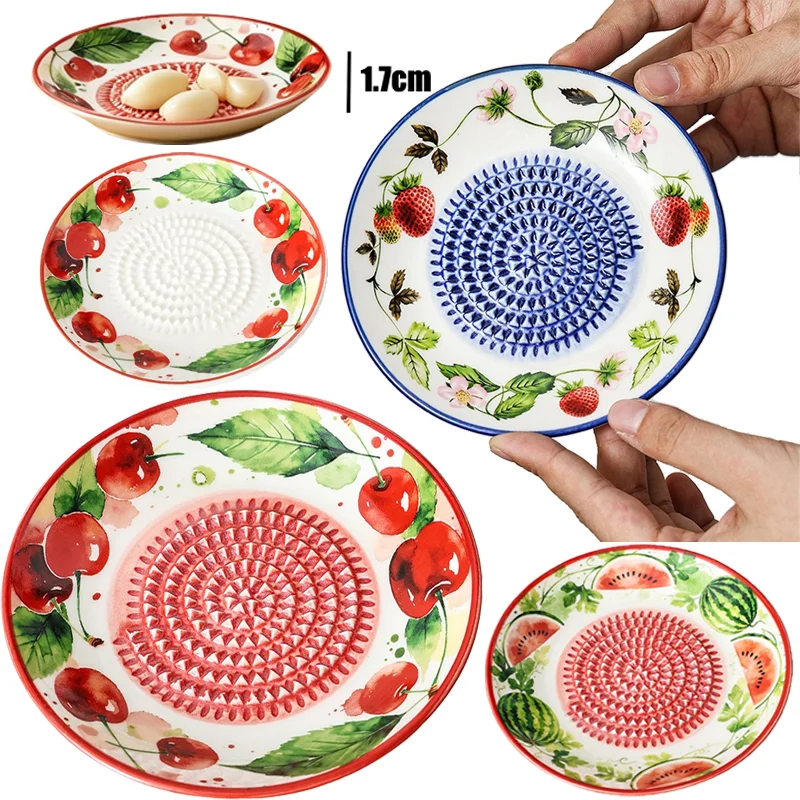 New Garlic Grater Vegetable Fruit Grinding Tool for Kitchen 2-in-1 Ceramic Ginger Grater Round Plate Manual Garlic Ginger Masher