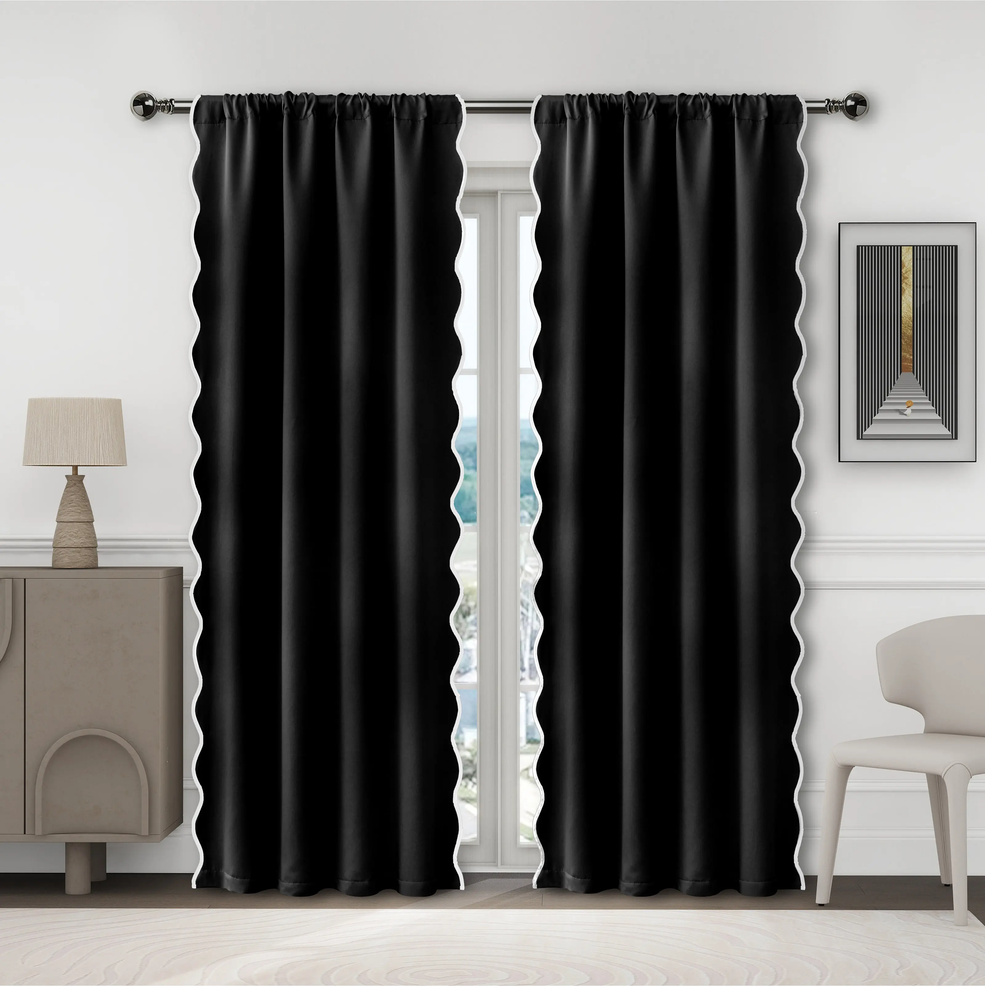 1pc Full Light Blocking Thick High Precision Modern Simple Curtain, Fall Winter French Wave Hem Vintage Curtains