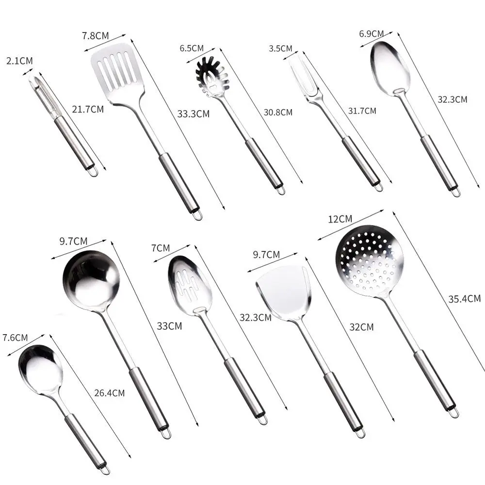 دائم الفولاذ المقاوم للصدأ ووك ملعقة مقبض طويل أدوات المطبخ المطبخ أواني الطبخ مجموعة مشقوق تيرنر أدوات الطبخ