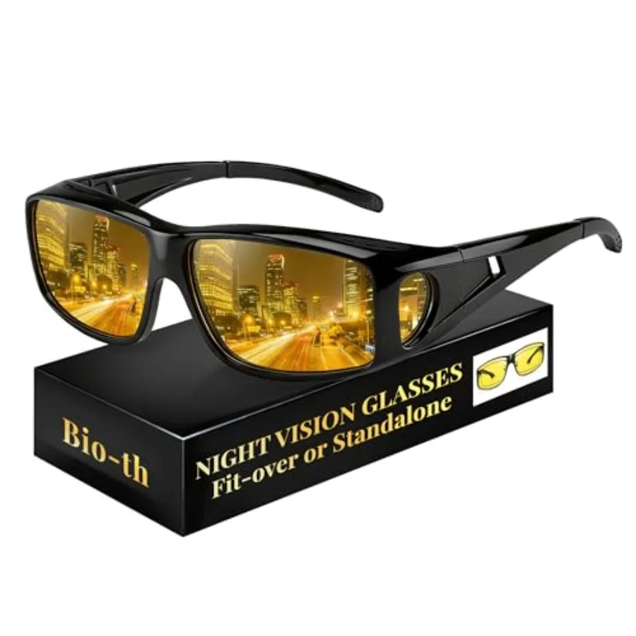 

Night Driving Glasses for Men Women, Fit Over Glasses Anti Glare Polarized Night Vision Glasses for Driving, HD Lens