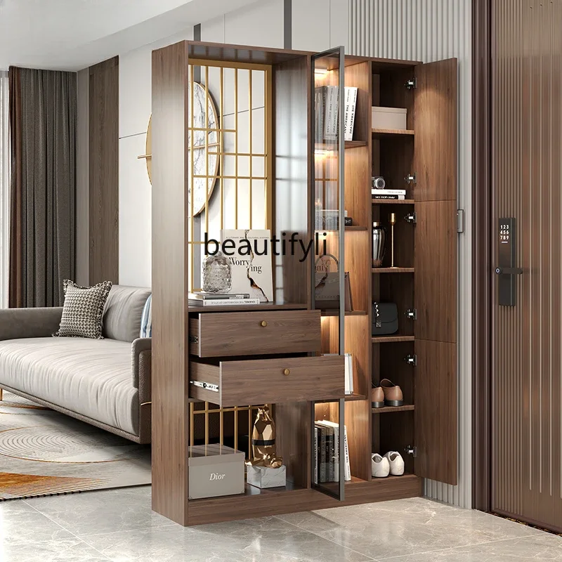 Light Luxury Iron Screen Hallway Entrance Cabinet Shoe Cabinet Integrated Living Room Storage Rack Wine Cabinet