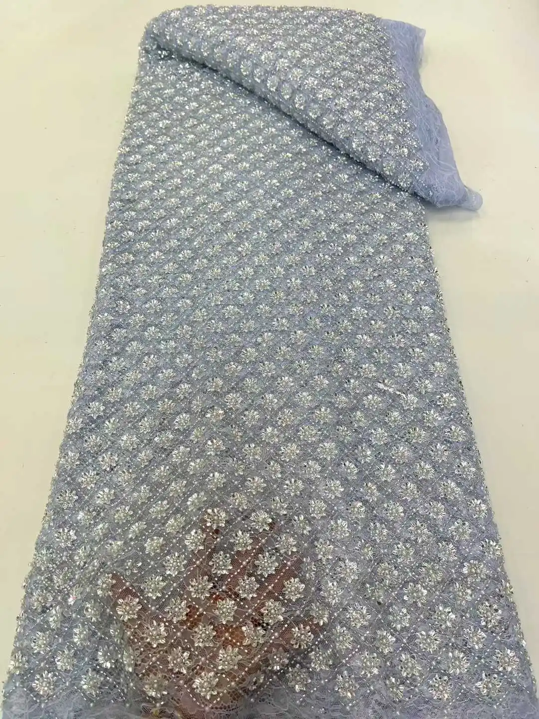 French Mesh Heavy Beaded Lace African Sequins Lace Fabrics 2025 High Quality Nigerian Tulle Net For Sewing Women Dresses 5 Yards