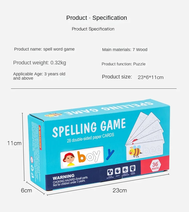 Montessori Alfabet Spelling Woord Houten Speelgoed Kinderen Vroeg Educatief Onderwijs Engels Alfabet Kaarten Puzzelspel Leren Speelgoed