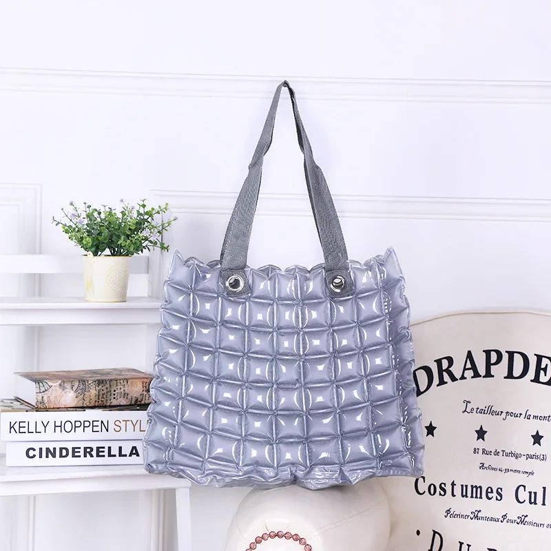 Women\'s Handbag Personalized Pvc Beach Bag Inflatable Pvc One Shoulder Fashion Leisure Bag Square Lattice Bag Shoulder Bags