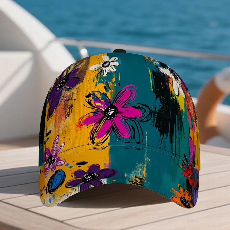 Colorful Abstract Flowers Print Classic Baseball Cap Casual Duckbill Hat Adjustable Design Ideal for Casual Attire Great