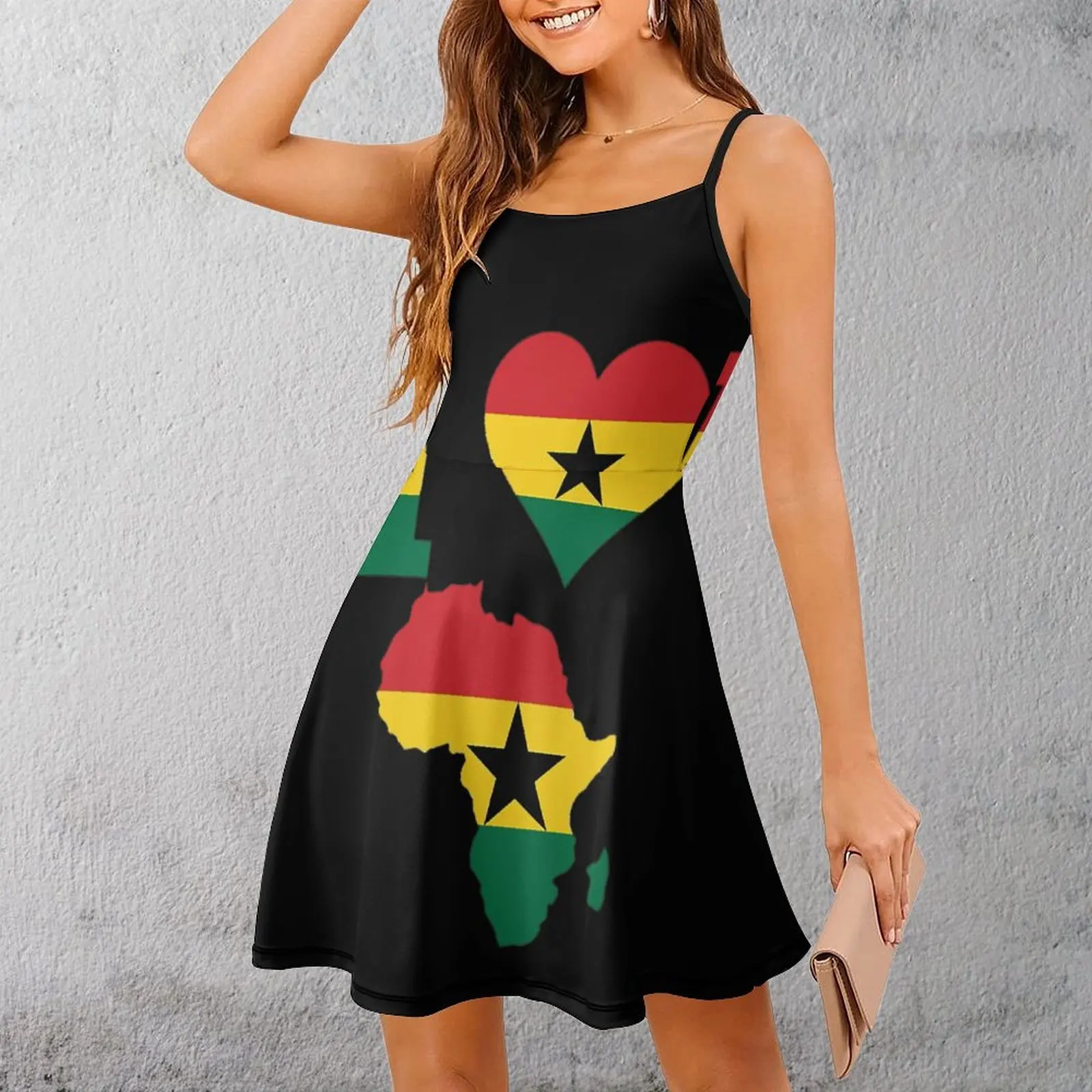 I Love Ghana Flag Africa Map T Shirt Women's Sling Dress Humor Graphic Dresses Funny Exotic Woman's Clothing Cocktails